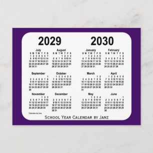 Cartão Postal Calendário de 2029-2030 da Mini Escola em Roxo, de