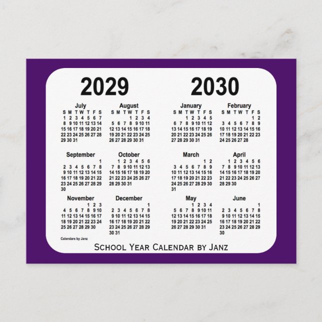 Cartão Postal Calendário de 2029-2030 da Mini Escola em Roxo, de (Frente)