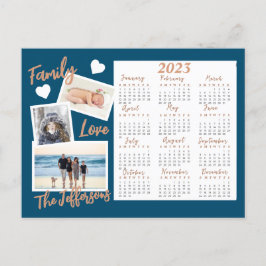 Cartão Postal Calendário de Ano Novo Azul e Dourado Moderno