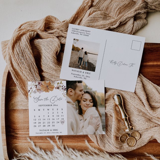 Cartão Postal Calendário de Casamento de Outono Salve a Data do  (Criador carregado)