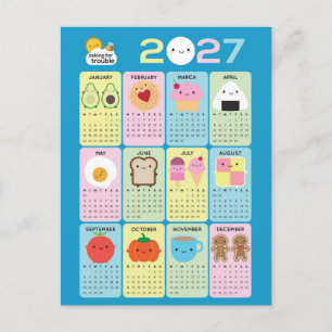 Cartão Postal Calendário de Comida Kawaii 2027
