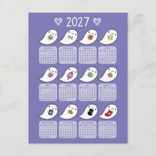 Cartão Postal Calendário de Favoritos do Fantasma Kawaii Hallowe