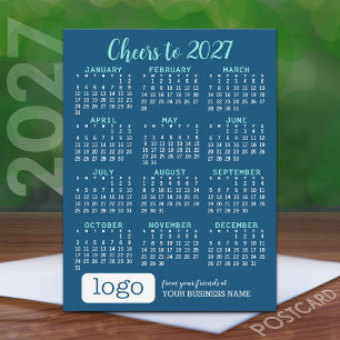Cartão Postal Calendário de Férias 2027, Logotipo Empresarial