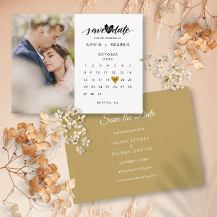 Cartão Postal Calendário de Foto Salve o Dia do Casamento Coraçã