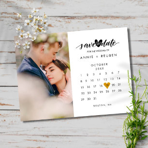 Cartão Postal Calendário de Foto Salve o Dia Dourado Coração Amo