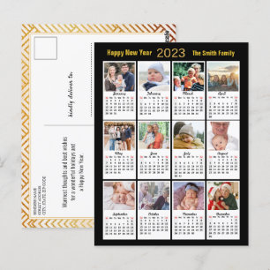 Cartão Postal Calendário de Fotos Moderno Família 12 Script Dour