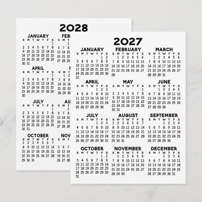 Cartão Postal Calendário de Vista de 2 Anos - Mínimo Básico (Frente/Verso)