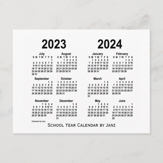 Cartão Postal Calendário do Ano da Escola Branca 2023-2024 por J (Frente)
