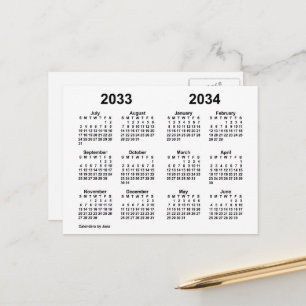Cartão Postal Calendário do Ano Escolar Branco 2033-2034 por Jan