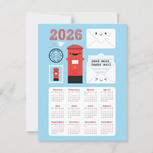 Cartão Postal Calendário do Kawaii Happy Mail 2026