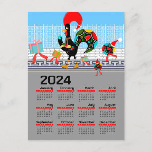 Cartão Postal Calendário do Natal 2024 do Galo Português