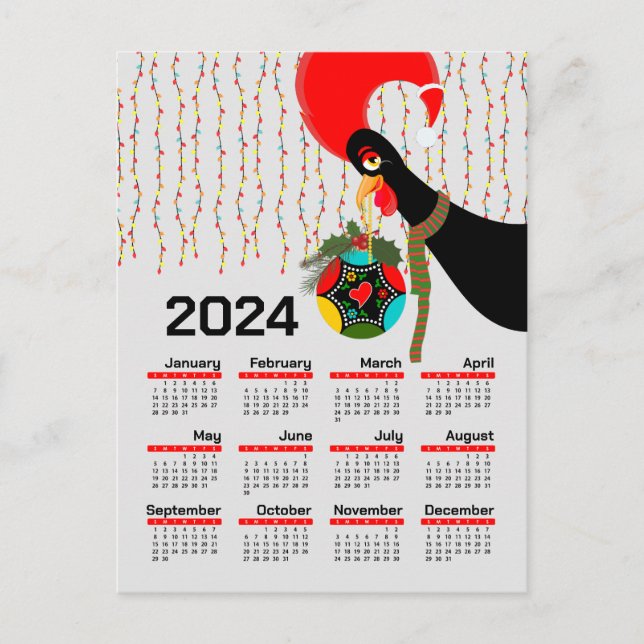 Cartão Postal Calendário do Natal 2024 do Galo Português (Frente)
