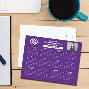 Cartão Postal Calendário Empresarial Profissional Roxo Personali