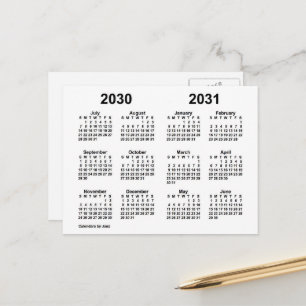 Cartão Postal Calendário Escolar Branco 2030-2031 por Janz