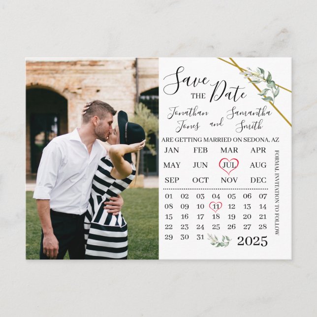 Cartão Postal Calendário fotográfico salvar o dia de casamento G (Frente)