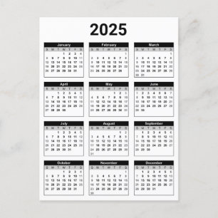 Cartão Postal Calendário geral de 2025 em preto e branco