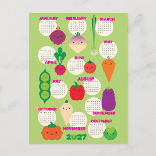 Cartão Postal Calendário Kawaii de Legumes 5 Por Dia 2027