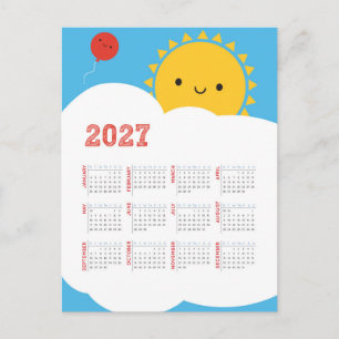 Cartão Postal Calendário Kawaii Happy Sun 2027