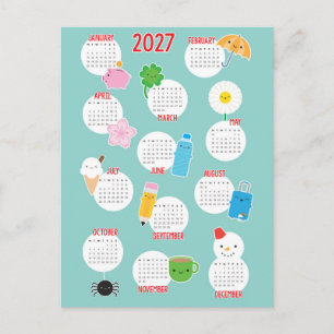 Cartão Postal Calendário Kawaii Vida Diária 2027