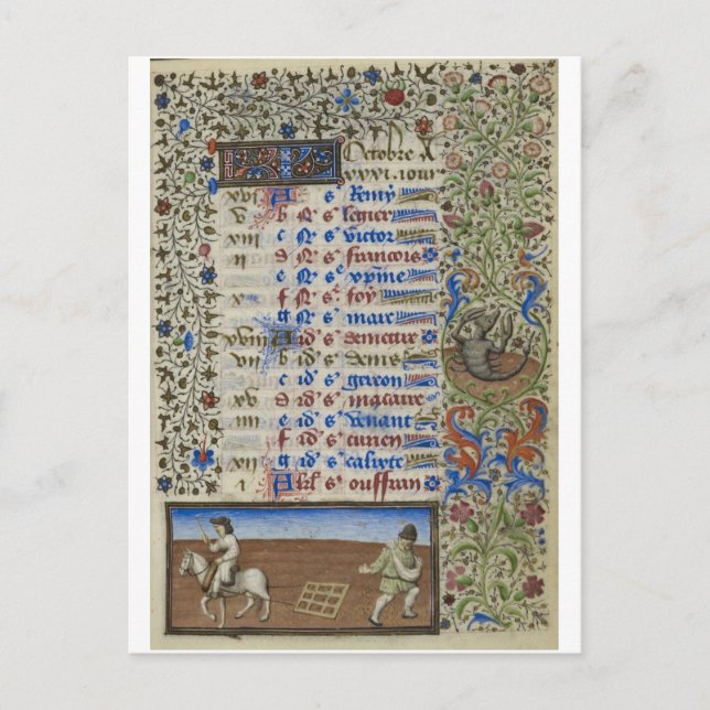 Cartão Postal Calendário medieval: Outubro (Frente)
