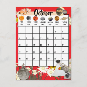 Cartão Postal Calendário Mensal Astrológico Outubro 2026
