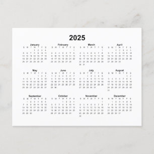 Cartão Postal Calendário Mensal Básico 2025