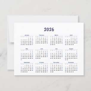 Cartão Postal Calendário Mensal de 2026 Anos Todos os Dias