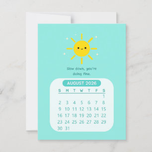 Cartão Postal Calendário Mensal de Motivação Kawaii de Agosto de