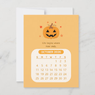 Cartão Postal Calendário Mensal de Motivação Kawaii de Outubro d