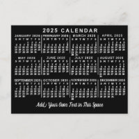 Calendário Mensal do Ano 2025 Clássico Preto e Bra