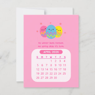 Cartão Postal Calendário Mensal Kawaii Motivacional de Abril de 