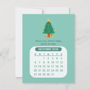 Cartão Postal Calendário Mensal Kawaii Motivacional de Dezembro