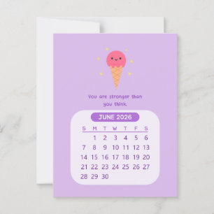 Cartão Postal Calendário Mensal Kawaii Motivacional de Junho de