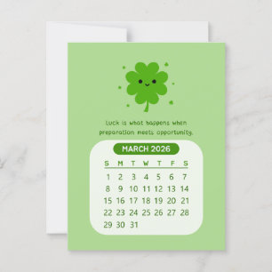 Cartão Postal Calendário Mensal Kawaii Motivacional de Março de 