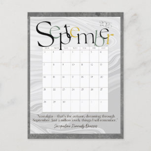 Cartão Postal Calendário Mensal Moderno da Cinza de setembro de 