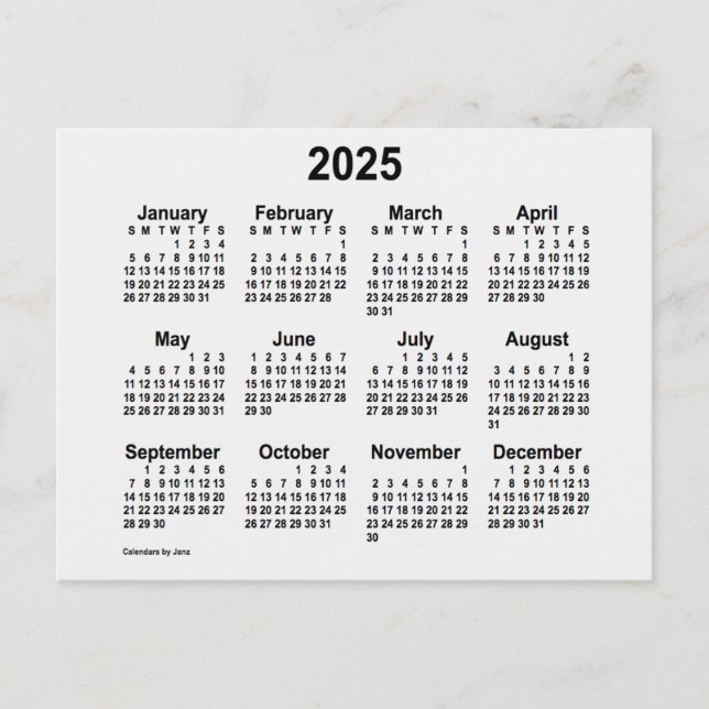 Cartão Postal Calendário Mini 2025 Fumaça Branca por Janz (Frente)