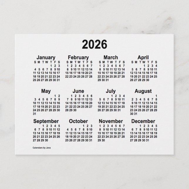 Cartão Postal Calendário Mini 2026 Fumaça Branca por Janz (Frente)
