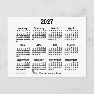 Cartão Postal Calendário Mini Branco 2027 por Janz