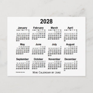 Cartão Postal Calendário Mini Branco 2028 por Janz