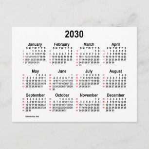 Cartão Postal Calendário Mini de 52 Semanas Branco 2030 por Janz