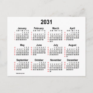 Cartão Postal Calendário Mini de 52 Semanas Branco 2031 por Janz