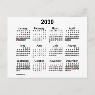 Cartão Postal Calendário Mini Feriado Branco 2030 por Janz