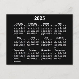Cartão Postal Calendário Mini Neon Branco 2025 por Janz