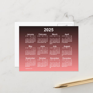 Cartão Postal Calendário Mini Neon Vermelho Desbotado 2025 por J