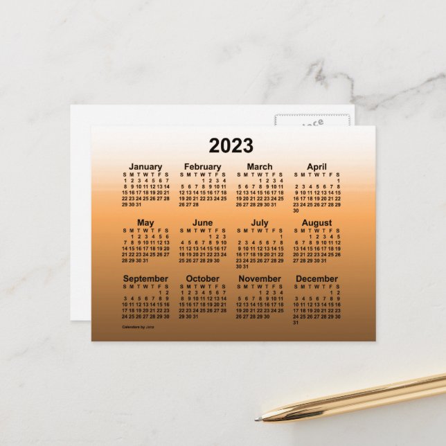 Cartão Postal Calendário Miniatura de 2023 em Dourado Desbotado  (Frente/Verso In Situ)