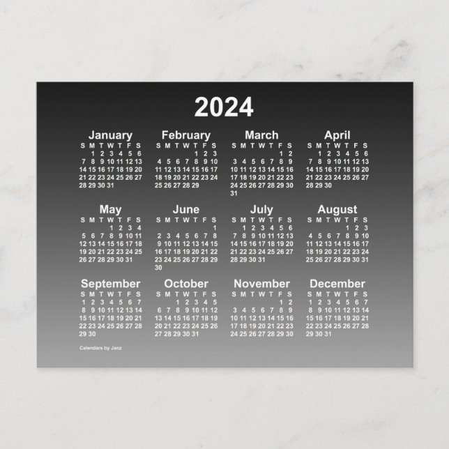 Cartão Postal Calendário Miniatura Preto Desbotado 2024 por Janz (Frente)