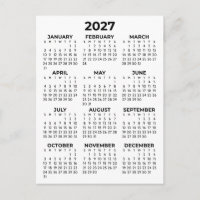 Calendário Mínimo Simples Preto e Branco 2027