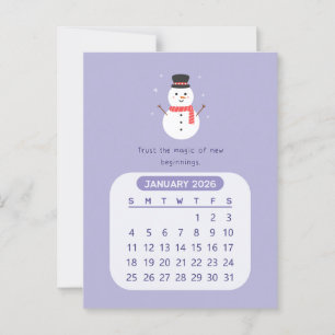 Cartão Postal Calendário Motivacional Mensal Kawaii 2026