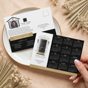 Cartão Postal Calendário Preto de Portas Aquáticas para Imóveis 