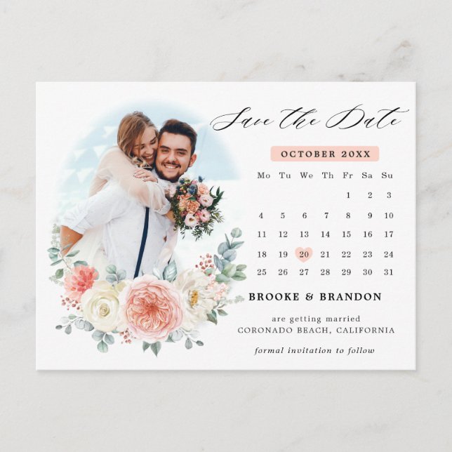 Cartão Postal Calendário Rosa Pêssego Pêssego do Meio-Verão Salv (Frente)